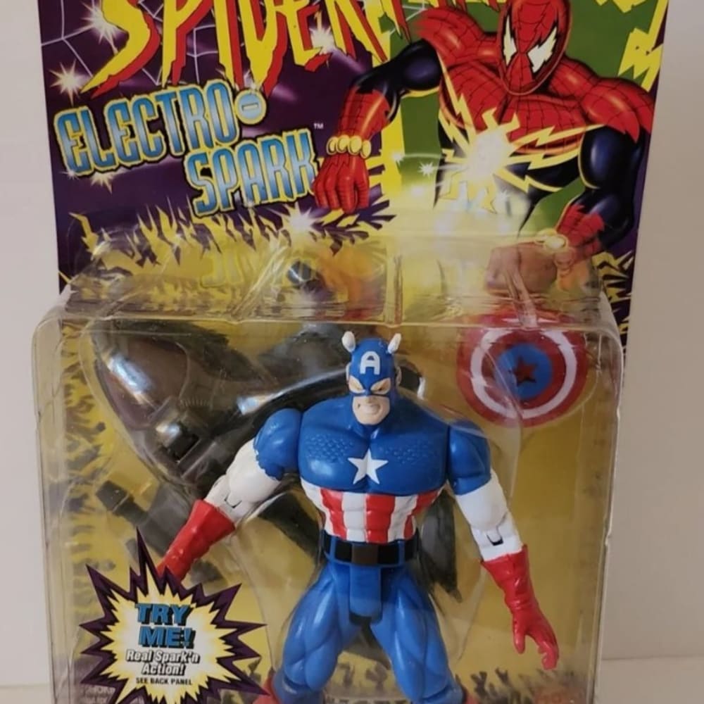 1997 Toy Biz Marvel Comics Spider-Man Electro Spark Captain America Action Figure New Sealed